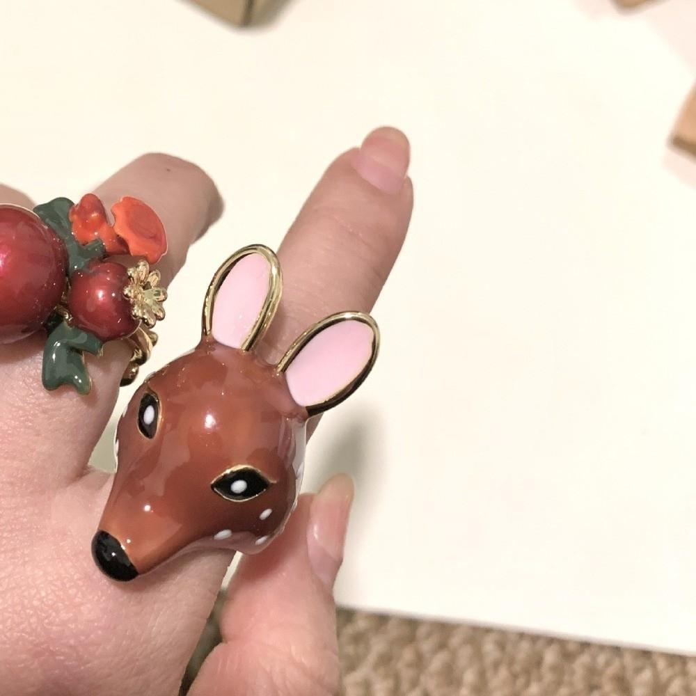 Brown Deer Drip Oil Ring Geometric Chunky Animal Ring Personality Enamel Ring  Friends