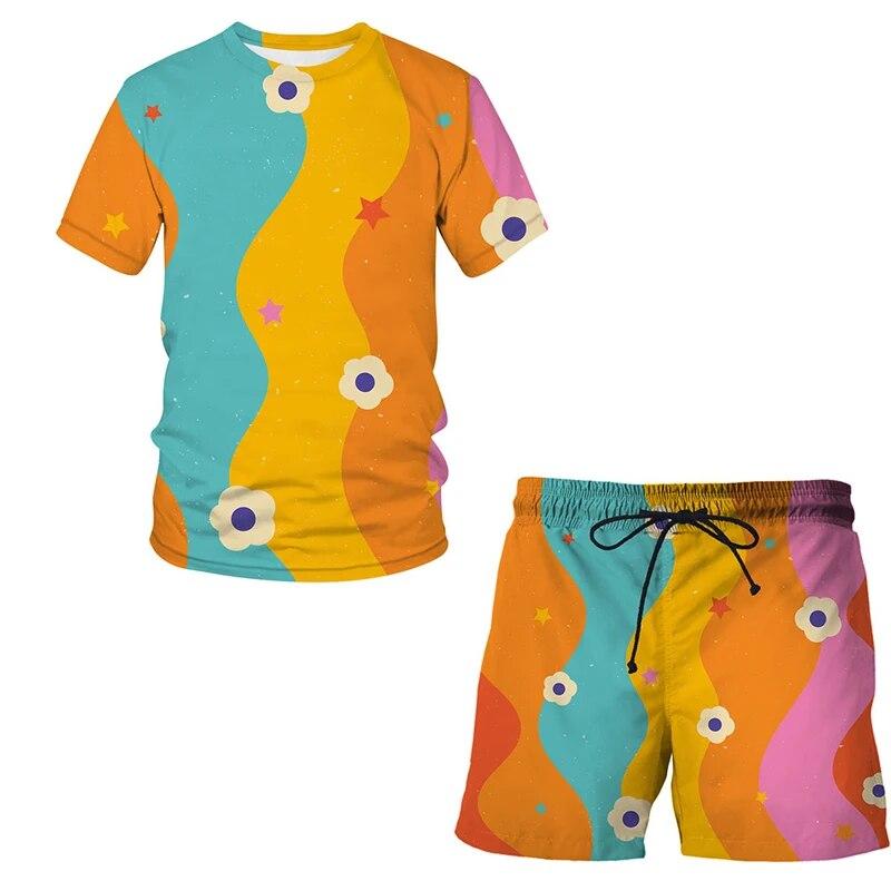 

Новый летний мужской костюм с 3D принтом Dazzle color, футболка с короткими рукавами + повседневные шорты, уличная мужская одежда, топы 6XL