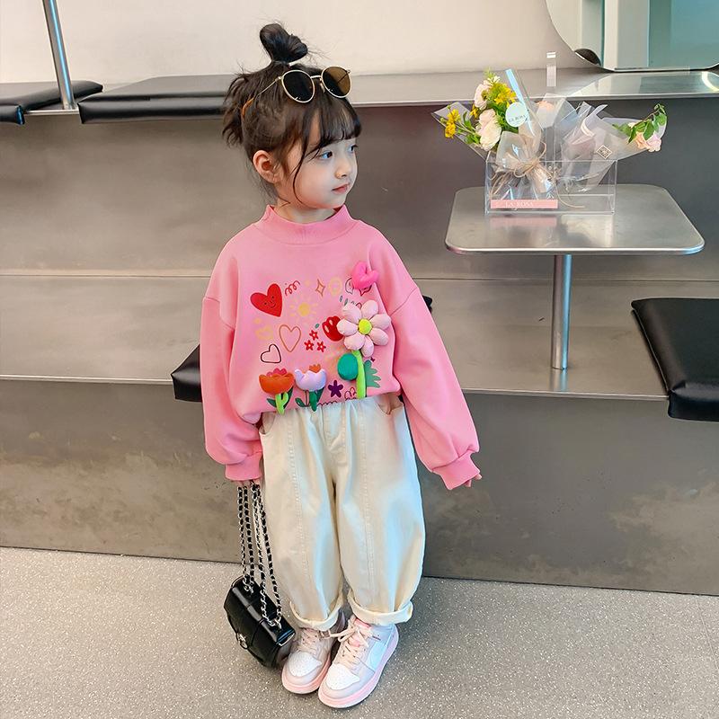 Korean Girls Spring Autumn Sweatshirt 3D Decorative Fashionable Top For Kids And Toddlers