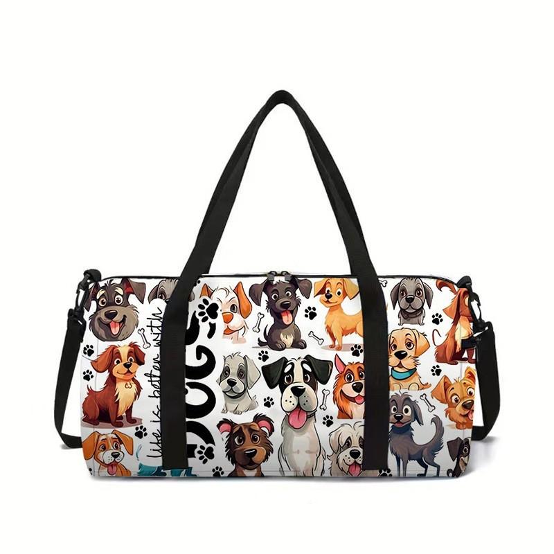 Luxe Dierlijke Etnische Stijl Hond 3D Print Grote Capaciteit Reistassen Vatvormige Crossbody Tas Buitensporttassen Sportschool Yoga Tas black