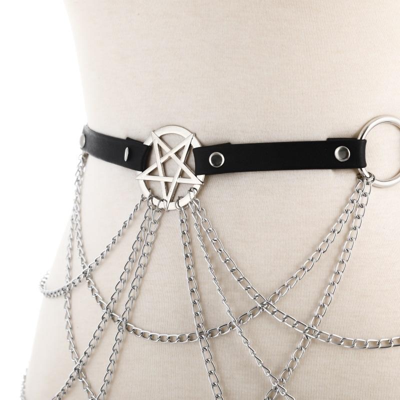 Pentagram Körperkette Schmuck Sexy Taillengürtel mit Ketten Festival Mode Party Schmuck für Frauen Mädchen Gothic Accessoires