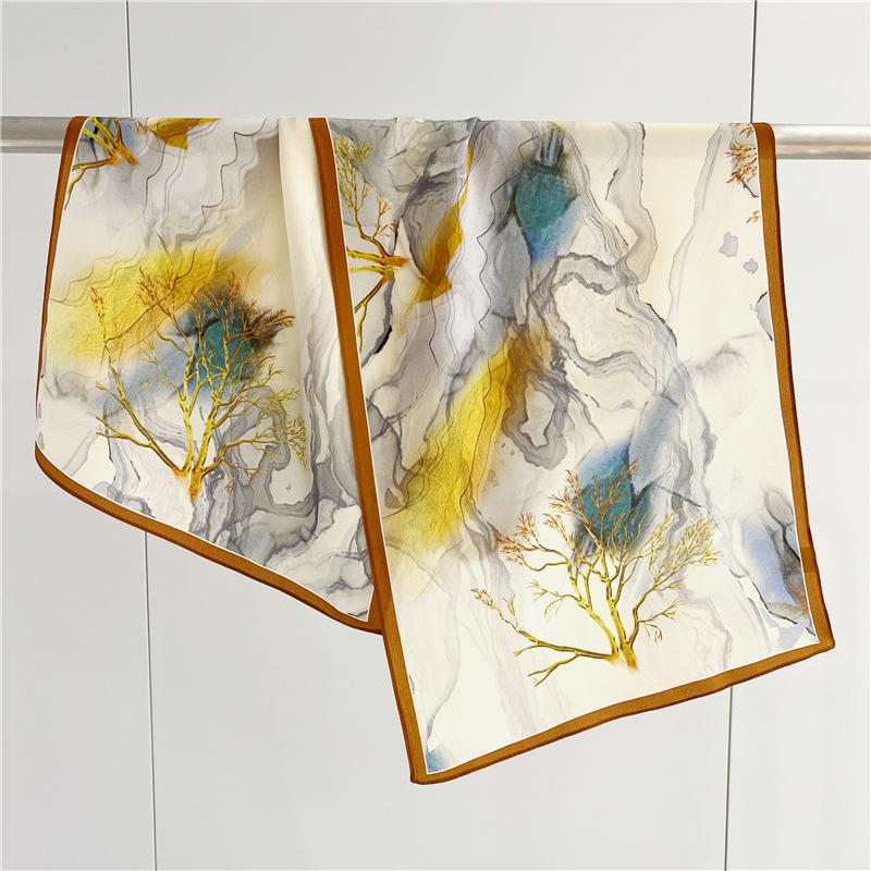 Double-side 100% Real Silk Scarf for Women Spring and Summer Mulberry Silk Ribbon Scarf All-match Small Long Neckerchief Shawl