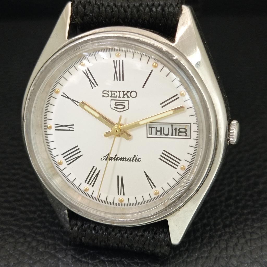 VINTAGE SEIKO 5 AUTOMATIC 6309A JAPAN MENS WHITE COLOR DIAL WATCH A708311-1