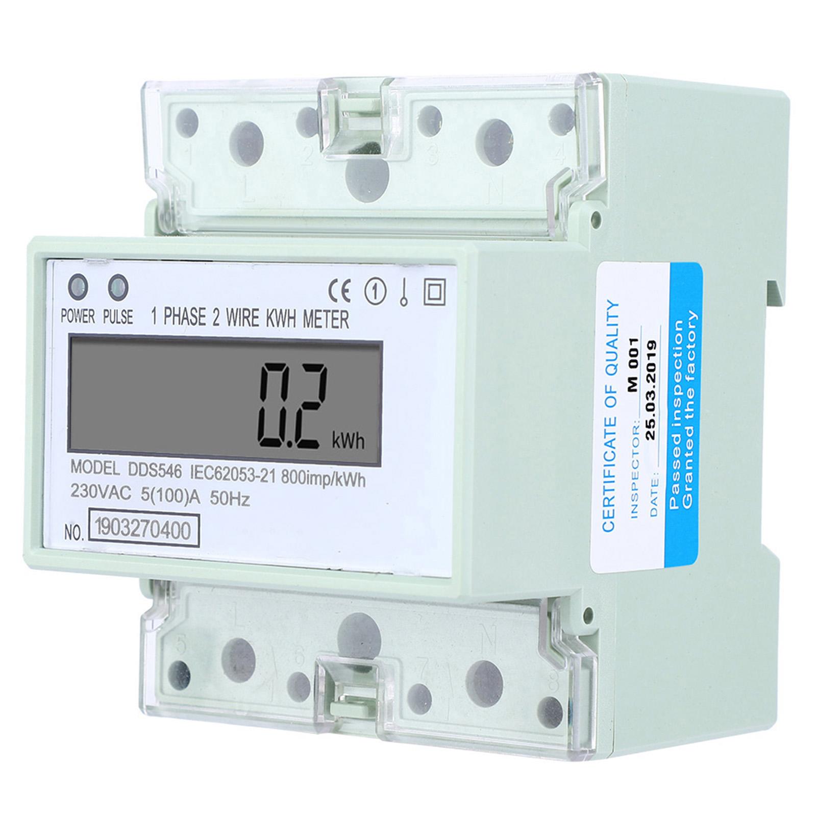 

Single Phase 5 100A 230VAC Energy Meter DIN Rail Digital LCD Electric Power Consumption Meter