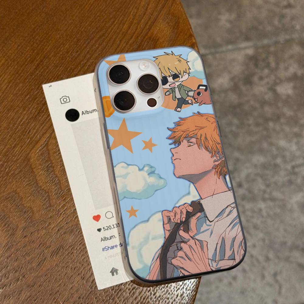 Anime Denji Chainsaw Man Phone Case For IPhone 16 15 17 Pro 11 12 13 14 Pro Max Plus Soft Ripple Silicone Cover Shell