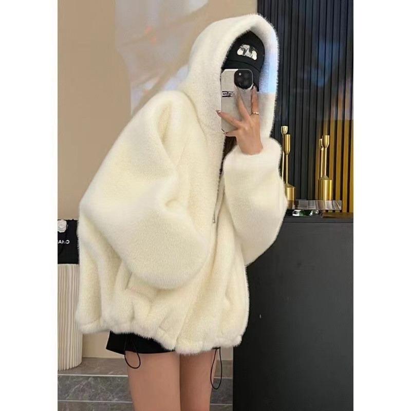 Faux Fur Coat Women Casual Hoodie Loose Fluffy Thicken Warm Jacket Female Winter Fashion Solid Zipper Warm Outwears Lady