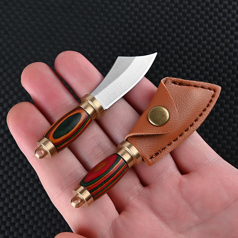 Brass Colored Wood Mini Fixed Blade Knife Sharp Small Chopper Portable Keychain Hanger Unpackage Express Opening Cutter
