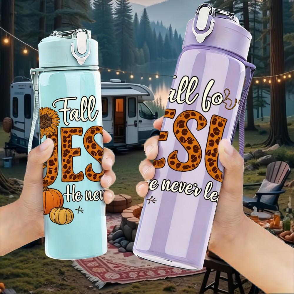 1PC Thankful Jesus Pumpkin Letter 750ml Color Plastic Sports Water Bottle Leakproof Flip Straw Lid Suitable for Sports Office Home Use