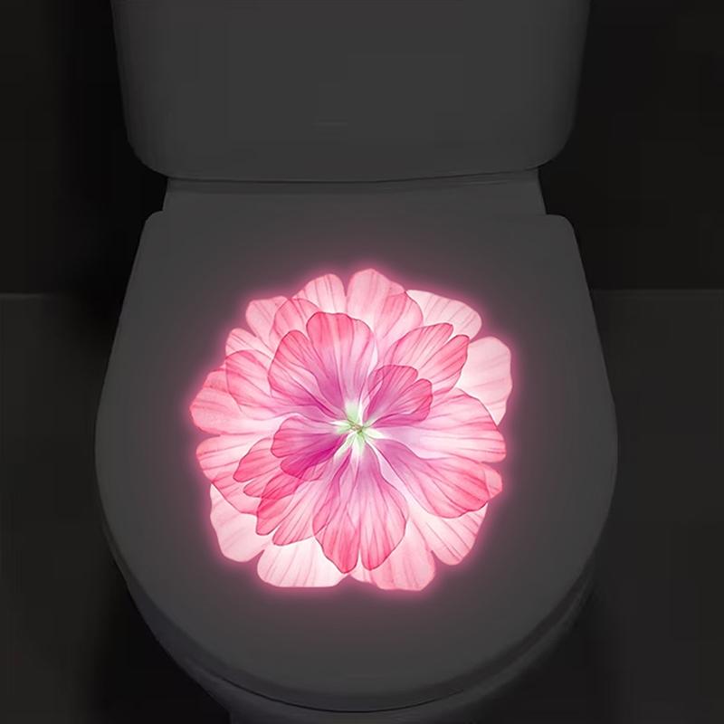 Self-Adhesive Luminous Pink Floral Toilet Sticker Fluorescent Removable Bathroom Decor for Modern Home A