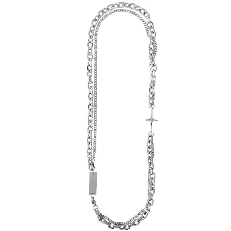 Unisex Hip-Hop Double-Layer Cross Necklace - Stylish Clavicle Chain Accessory