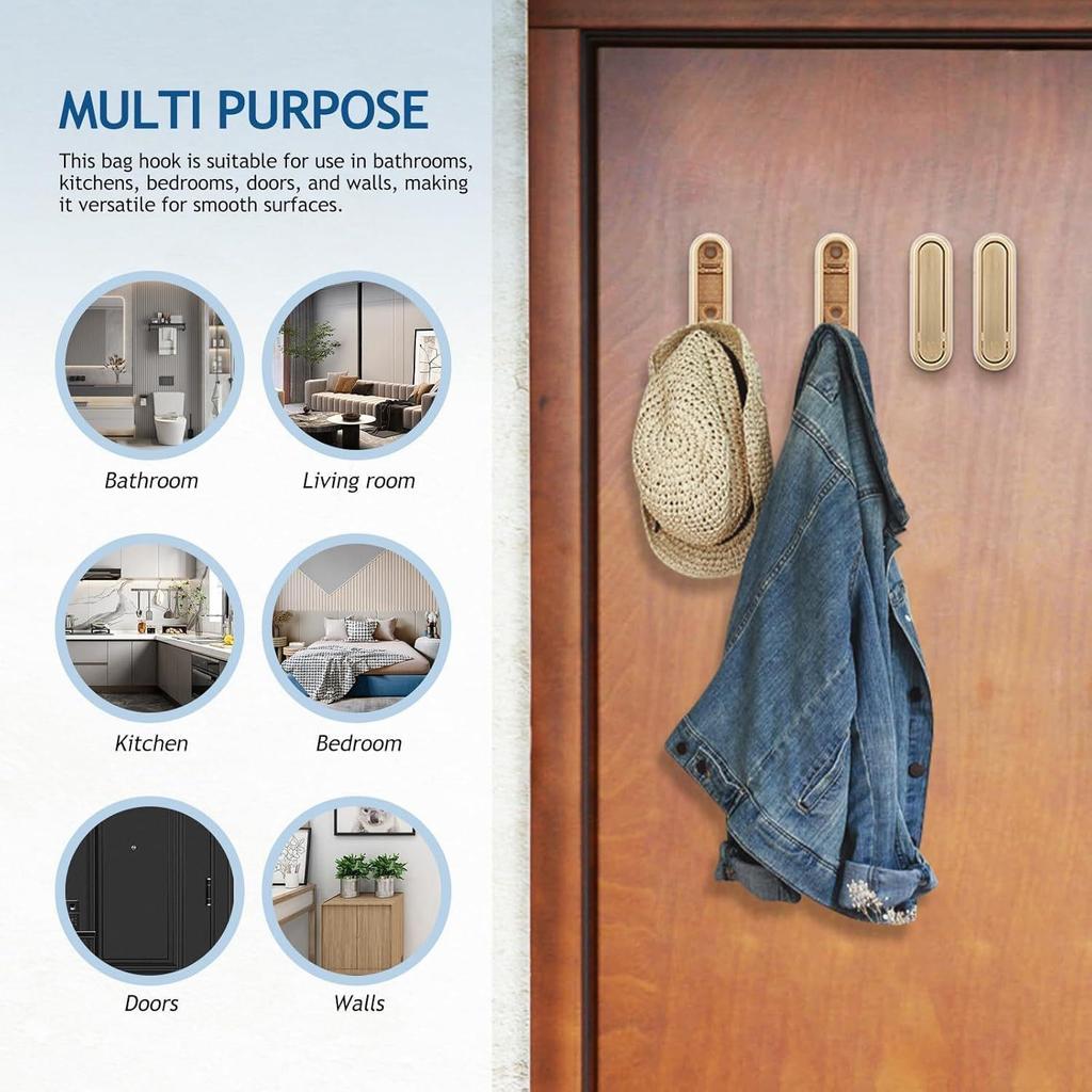Golden Foldable Wall Hooks - Metal Space-Saving Door/Wall Mounted Hooks for Bathroom, Kitchen, Bedroom - Easy Installation for Towels, Coats, Bags