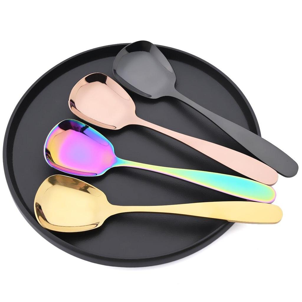 1Pcs 304 Stainless Steel Rice Serving Spoon Gold Square Spoon Ladle Dessert Ice Cream Table Spoon for Party Restaurant Kitchen Dinnerware
