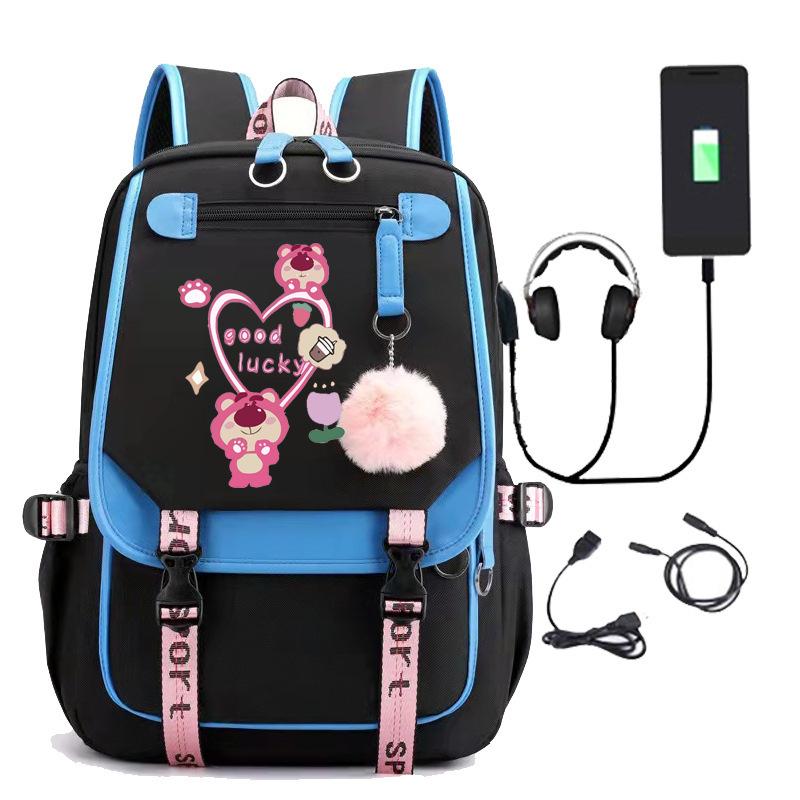 Strawberry Bear School Bag Children'S Backpack Elementary School Student Usb Charging Male Female Junior High School Student College Student Backpack