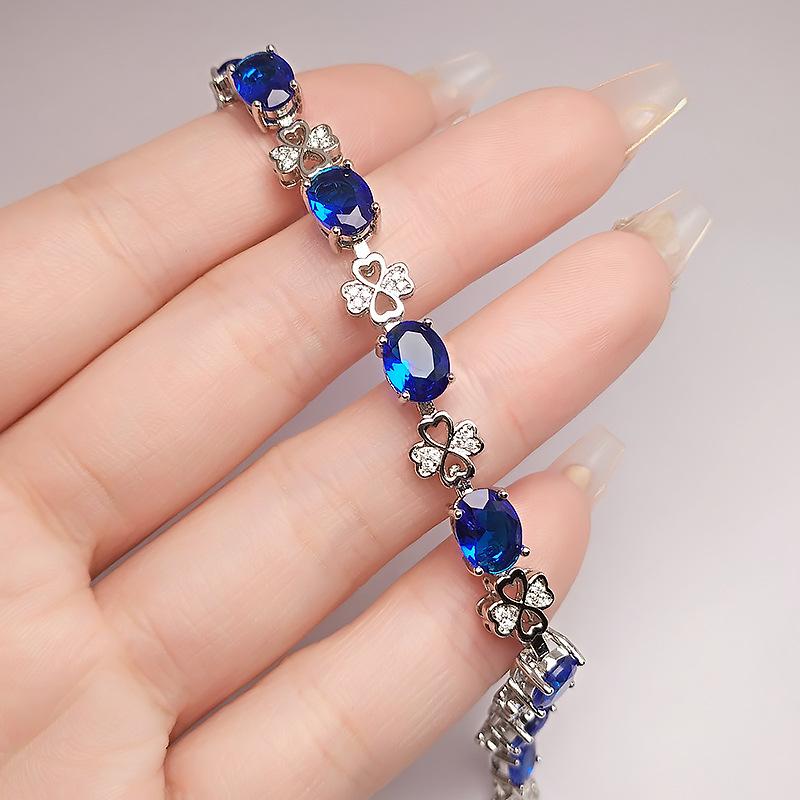 

Браслет «Клевер-четырехлистник» из имитации аметиста, женский, с платиновым покрытием, браслет «Сокровище» цвета танзанитово-синий.