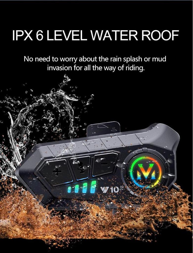 Y10-2X Bluetooth Helmet Intercom Headset, 500m Range, 2-Person Smart Voice Communication