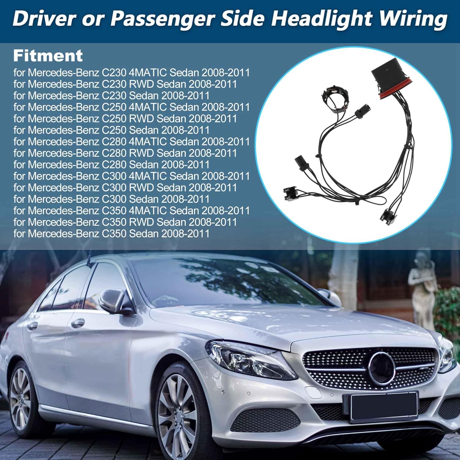 

Headlight Wiring Harness for Mercedes-Benz W204 C300 C230 C350 2008 2009 2010 2011 No.2048208761 Driver Side or Passenger Side Head Lamp Socket