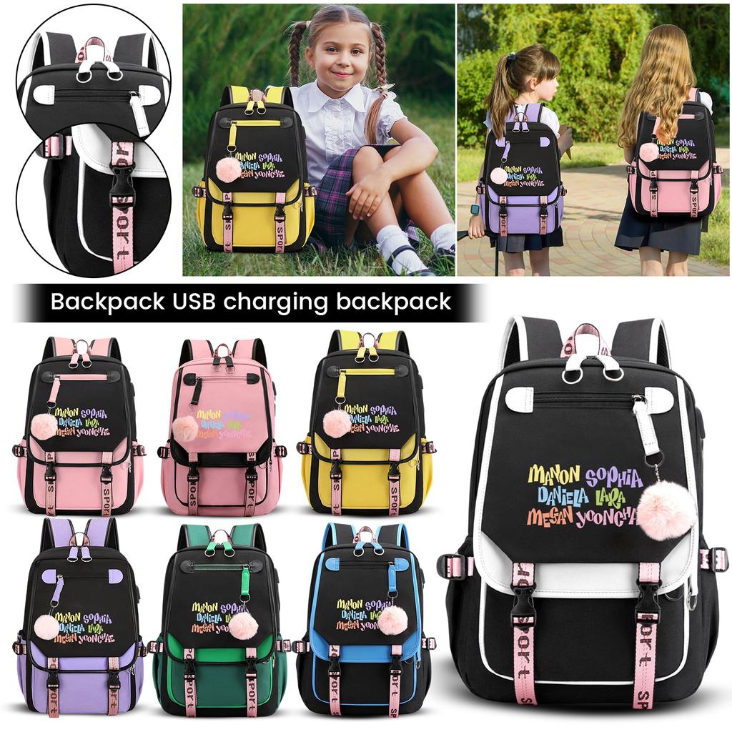 Colorful Letter Backpack with USB Charging