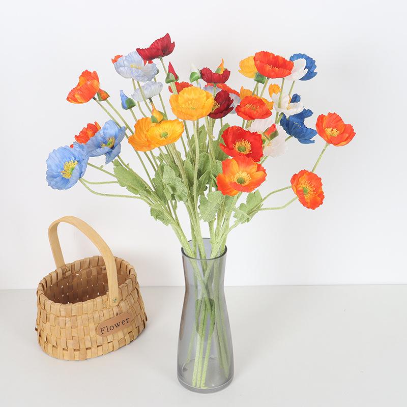 Artificial Poppies Flower High Quality Silk Red Blue Poppy Flowers Wedding Decoration Realistic Bouquet Home Decor