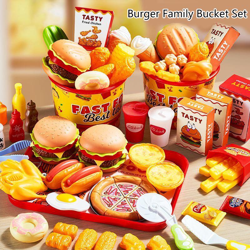 42Pcs Simulation Make Hamburger Fries Pretend Play Food Cooking Game Kid Kitchen Toy Set Montessori Interactive Prop Gift