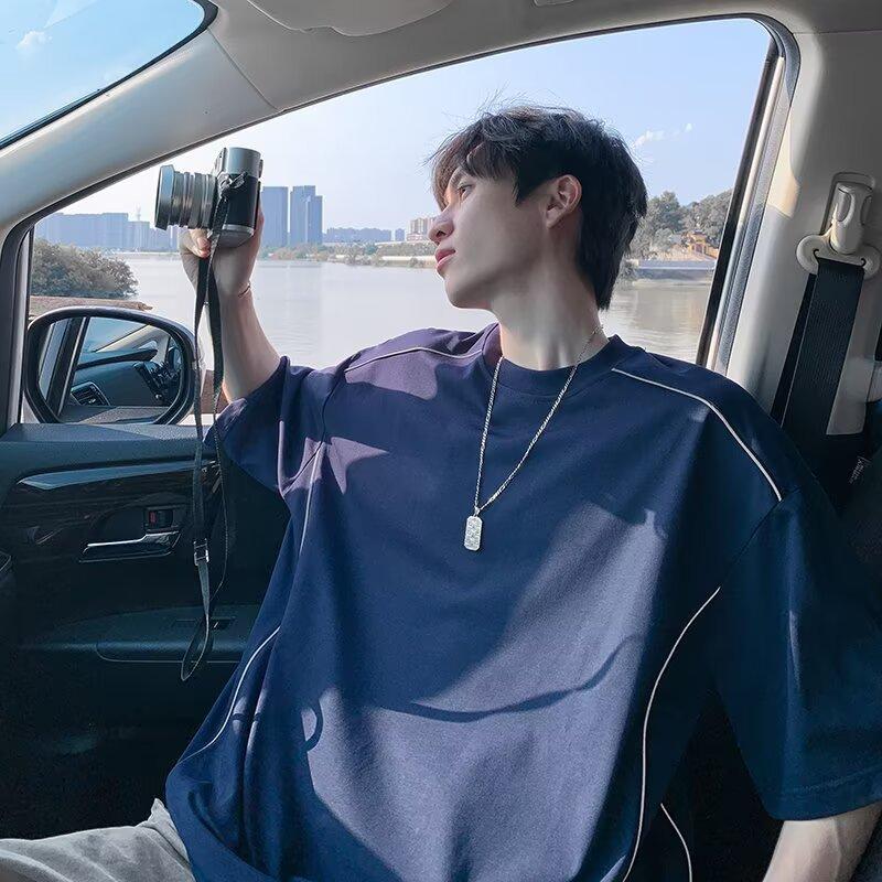 

Design-sensual Short-sleeved Men s Summer American Striped Loose T-shirt High Street Versatile Casual Shirt XXXL