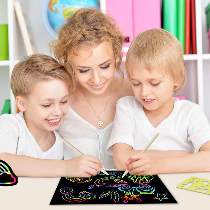 10/20/50pcs Colorful Scratch Paper Children Drawing Toys Drawing Template Ruler DIY Painting Toy For Kids Birthday Gifts TMZ