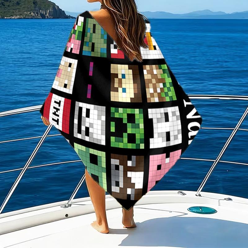 1pc Minecraft2 Beach Towel with Custom Name, Beach/Swimming/Bath/Picnic/Camping Towel, Suitable for Seaside Beaches