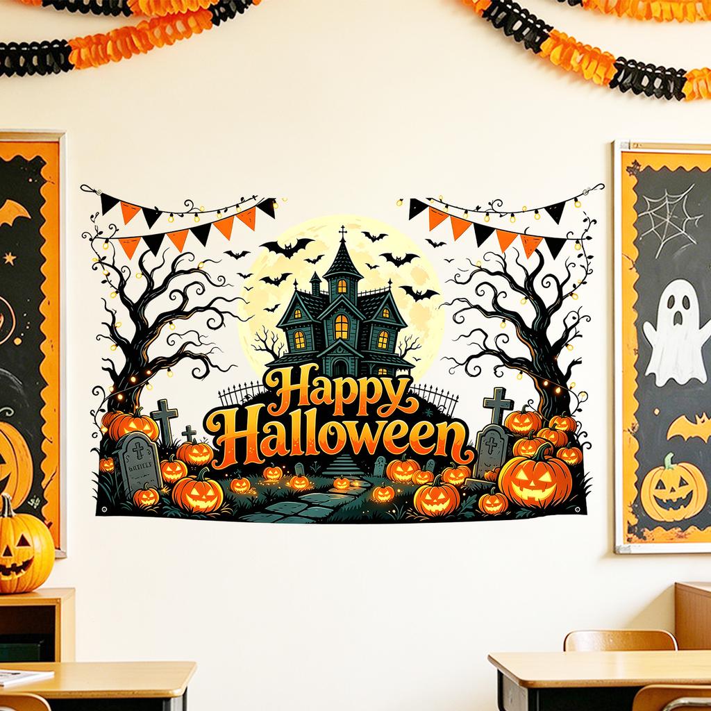 Sticker Full Moon Haunted House Halloween Wall Sticker for Entrance Hall and Living Room Decoration Sticker