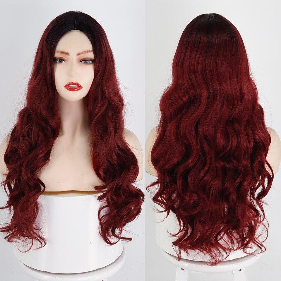 MISSQUEEN Long Ombre Red Wigs for Women Middle Part Curly Wigs Natural Looking Synthetic Heat Resistant Fiber Wigs