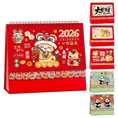 Chinese New Year Desk Calendar 2026 Lunar Standing Flip Calendar Zodiac Horse Monthly Planner for Home Office