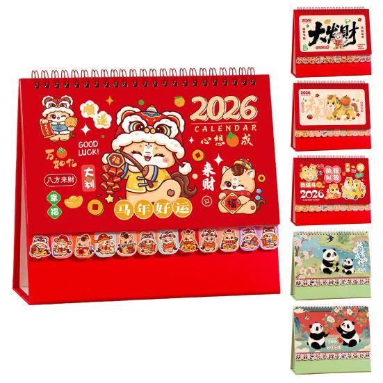 Chinese New Year Desk Calendar 2026 Lunar Standing Flip Calendar Zodiac Horse Monthly Planner