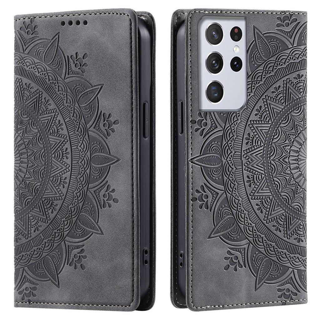for Samsung Galaxy S21 Ultra Mandala Embossed PU Leather Flip Wallet Case Magnetic Closure Cover