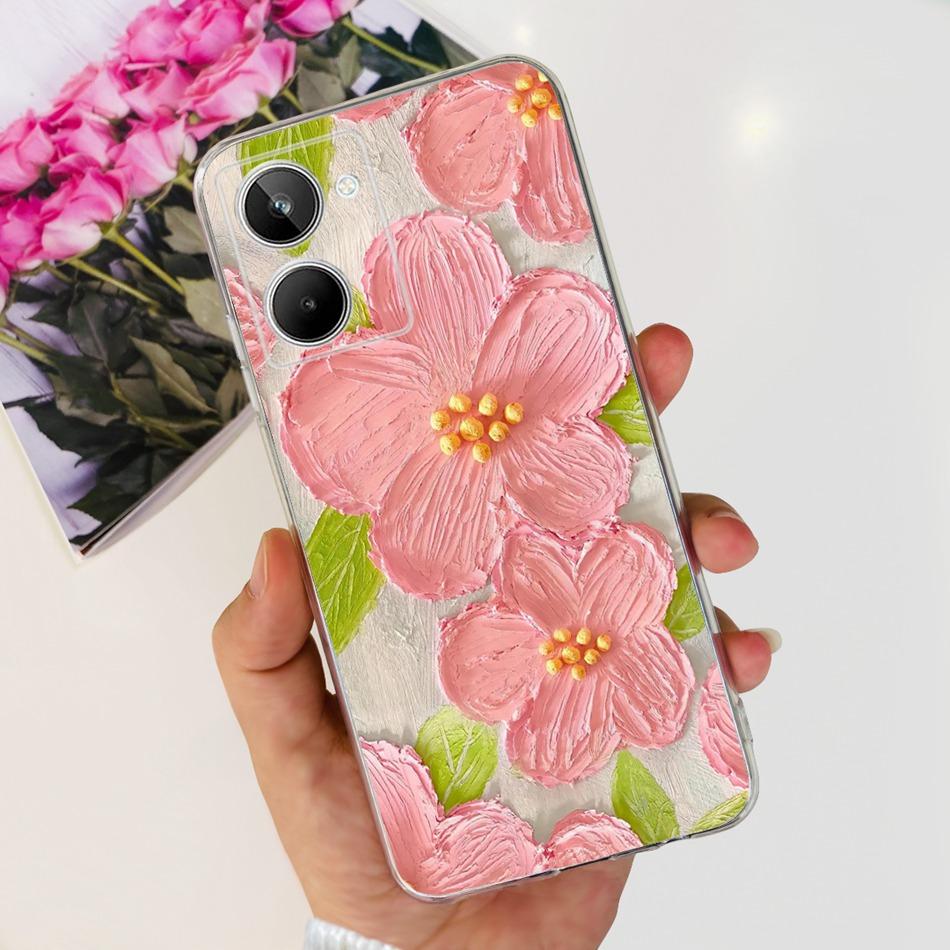 Cute Flower Cat Painted Case For Realme 10 / Realme 10 Pro / Realme 10 Pro+ Soft Silicone TPU Cover For Realme10 4G 10Pro Plus