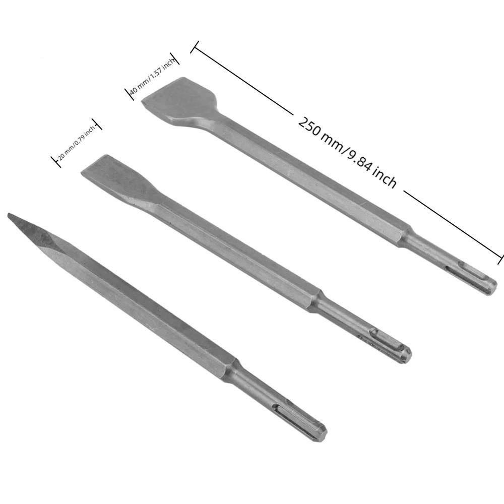 3pcs Flat Chisel Hammer Chisel Bit Set Scaling Chisel Concrete Breaker Demolition Work