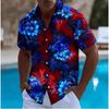 Heren Neon Bloemenprint Korte Mouw Shirt, Lente Zomer Tropische Hawaïaanse Vakantie Blouse, Losse Casual Top