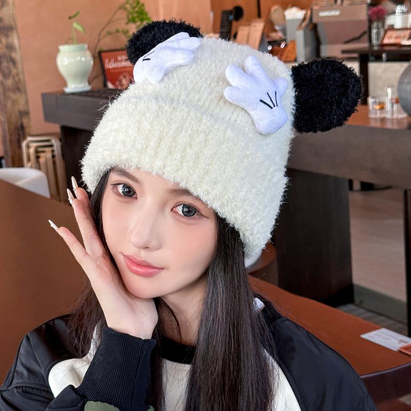 Knitted Woolen Hat for Women In Winter Japanese Style Cute Little Gloves Head Hat Versatile Warm Ear Protection Cold Protection Head Hat Trendy