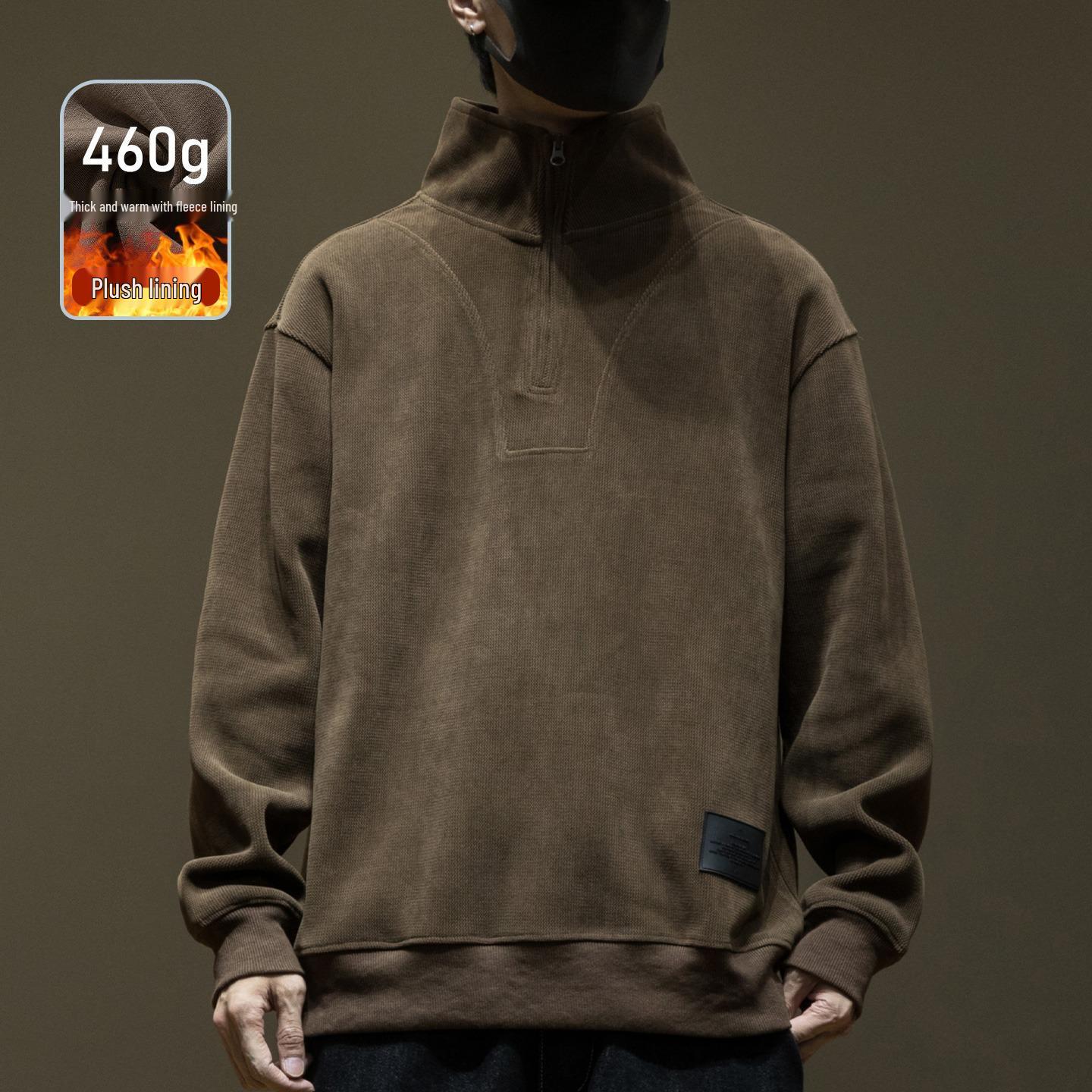 

Men s Corduroy Half-High Collar Zipper Hoodie - Warm, Loose, Casual, Plus Velvet, Trendy Autumn/Winter Outerwear Sports Top 5XL