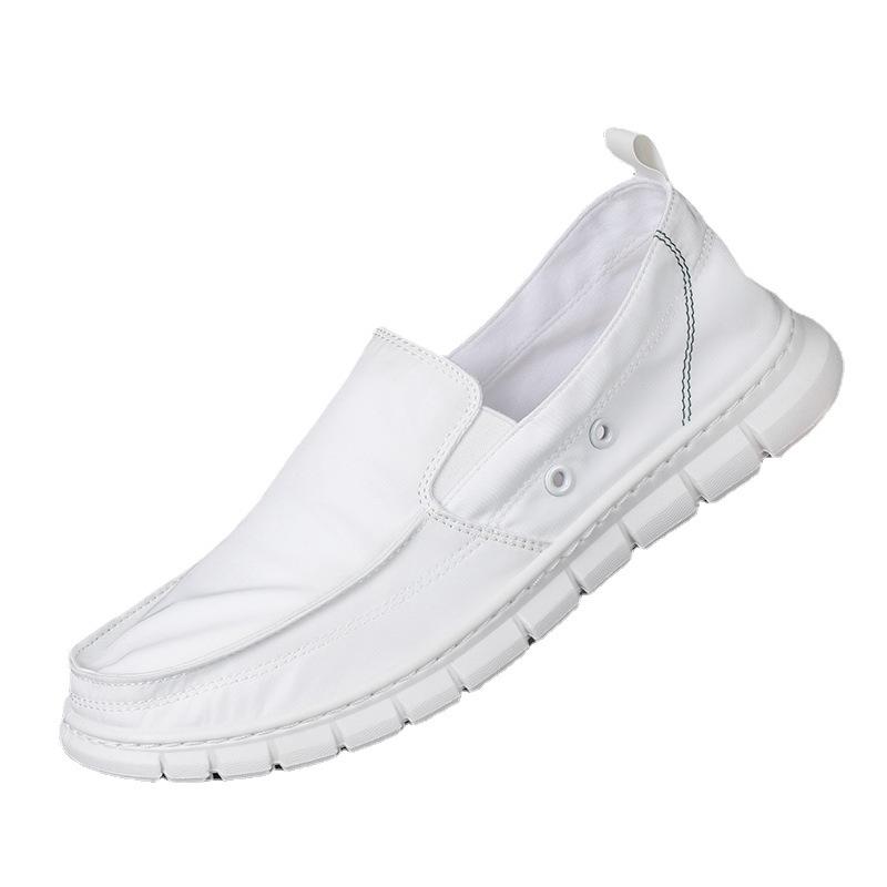 Men's Korean Style Spring Canvas Slip-On Casual Shoes - Breathable, Fashionable, Flat Bottom, Low-Top Board Shoes.