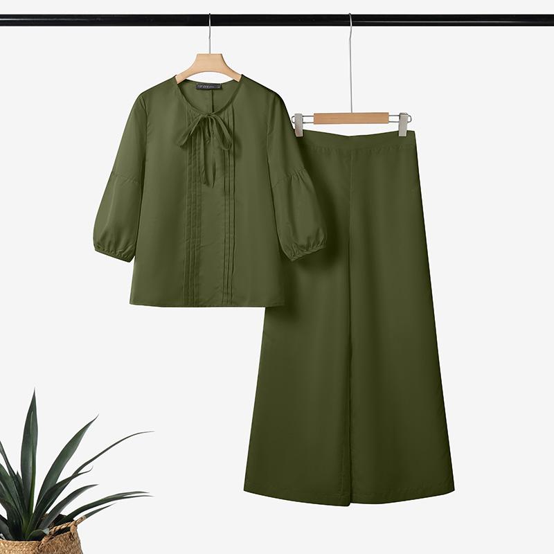 ZANZEA ქალის 3/4 ყდის ბლუზა და შარვალი შემთხვევითი ორი ცალი კოსტუმის კომპლექტი