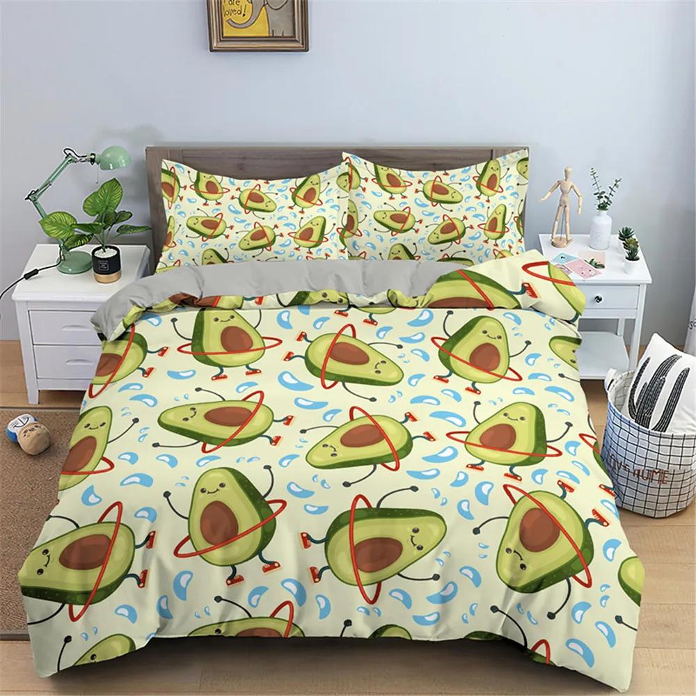 Lustige Avocado Bettwäsche-Sets Cartoon Niedliche Mädchen Jungen Teenager Polyester Bettwäsche-Sets Einzel Doppel Queen King Size Bettbezüge