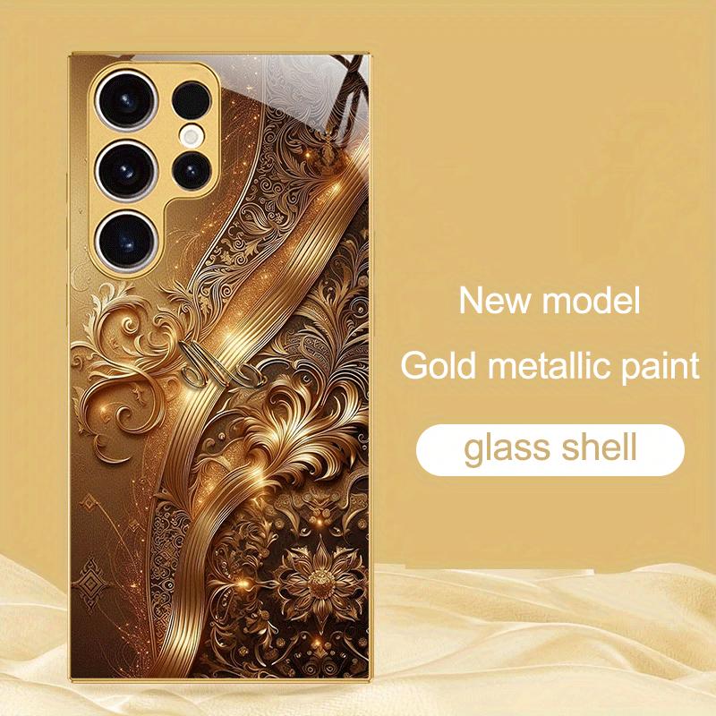 Unique Golden lines Atmosphere High-end Electroplating Glass PhoneCase for Samsung Galaxy S26 S25 S24 S23 S22 S21 FE,Ultra,Plus