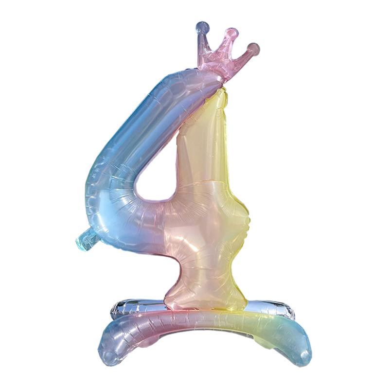 1pc 32inch Rainbow Number Stand Foil Balloons with Crown Digital Figures Globos 0-9 Kids Birthday Party Wedding Decoration