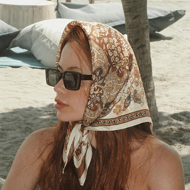 Vintage Multicolor Paisley Square Scarf for Women Silk Satin Bandana Neck Scarf Hair Wrap