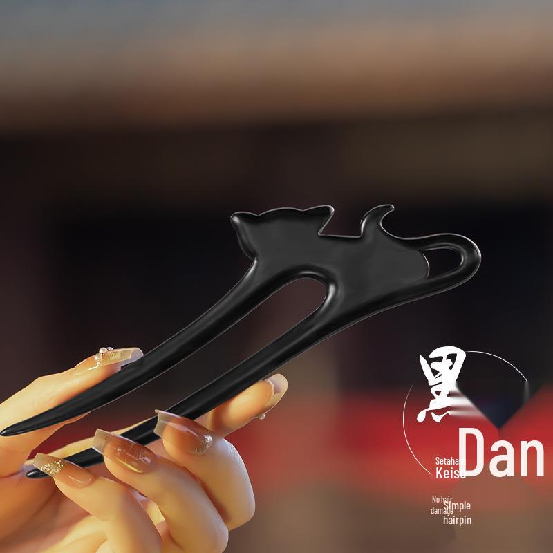 High-End Natural Ebony Wood Hairpin - Extended Chinese Ancient Style Black Hair Bun Accessory