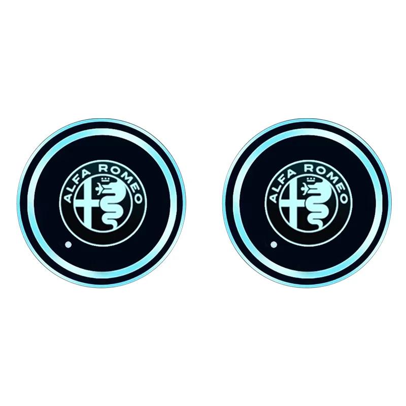 

For Alfa Romeo 2pcs/set Car Luminous Coasters Water Cup Mat Holder Auto Styling For Alfa Romeo Giulietta Giulia F1 Stelvio Volan