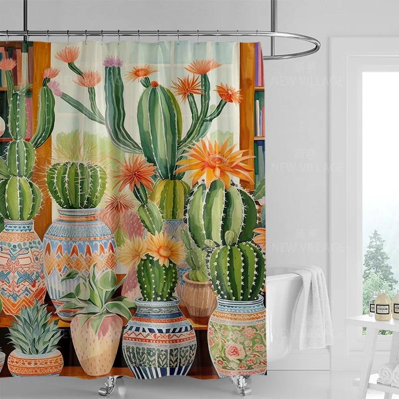Minimalist Plant Shower Curtain, Modern Bathroom Toilet Decoration Privacy Curtain 180x180cm Waterproof Shower Curtain