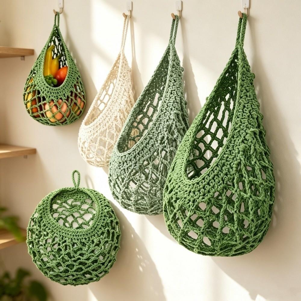 3Pcs/Set Teardrop Shape Wall Hanging Basket Breathable Lattice Vegetable Woven Basket Living Room