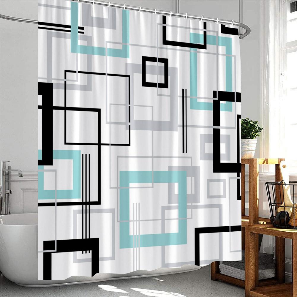Modern Geometric Shower Curtains Black and Red Plaid Lines Fashion Nordic Home Bathroom Decorative Cloth Bath Curtain with Hooks