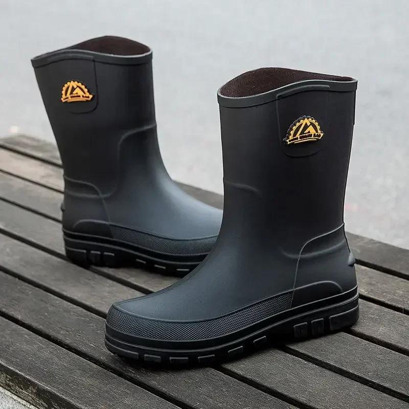 Summer Pvc Loafers Black Rain Boots for Men Wellies High Quality Wide Toes Man Shoes Gumboots Adult Low-heel Comfortable Garden