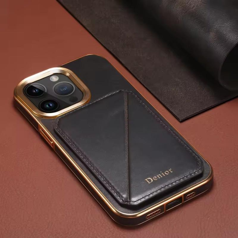 

Подходит для iPhone 17 Pro Max Деловая кожаная задняя крышка для iPhone 17 Air с разъемом для подставки ударопоглощающие чехлы для телефона iPhone 17 Pro Max чёрный