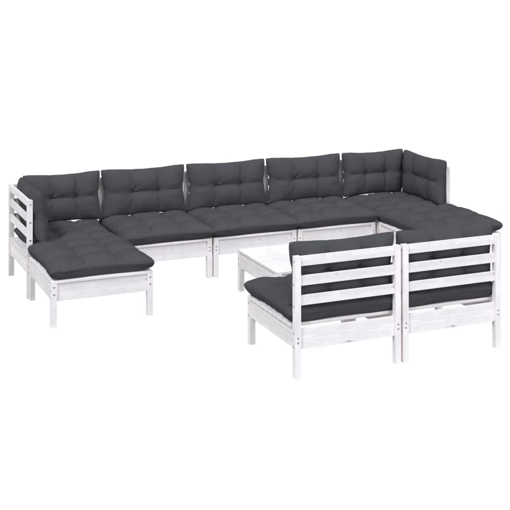 Vidaxl 10-Cz. Garden Lounge Set, With Cushions, White